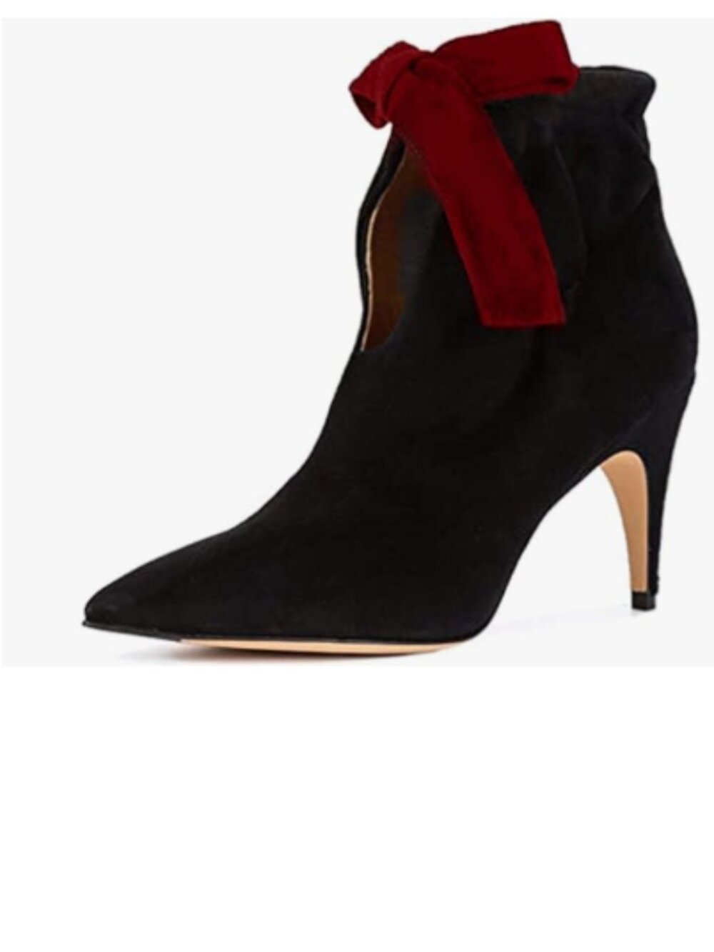 XYD Black-red Pointed Toe Ankle Booties Dress High Heels Bow Pull-on Boots